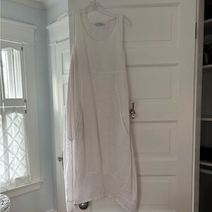 Gigi Moda Made In Italy White Linen Sleeveless Bubble Midi Dress Size Large